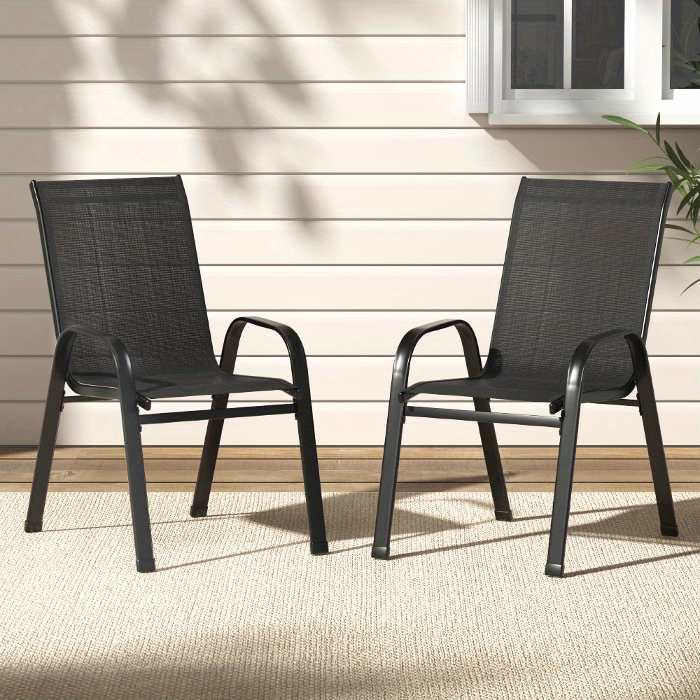TEMU Gardeon 2pcs Outdoor Dining Chairs Stackable Lounge Chair Patio Furniture Black, Garden Furniture, Patio Chairs, Contemporary Patio, Sleek