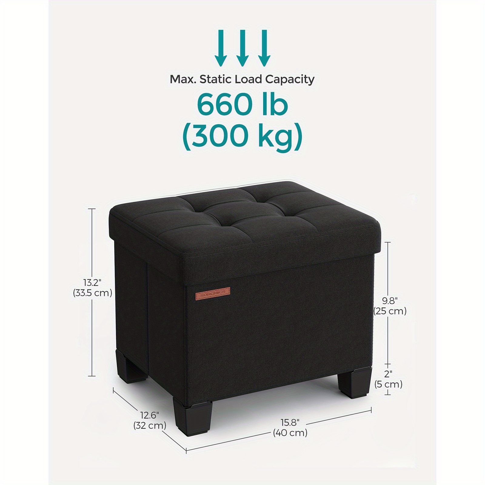   storage ottoman 12 6 x 15 8 x 13 2 inches bedroom bench with storage   stool ink black