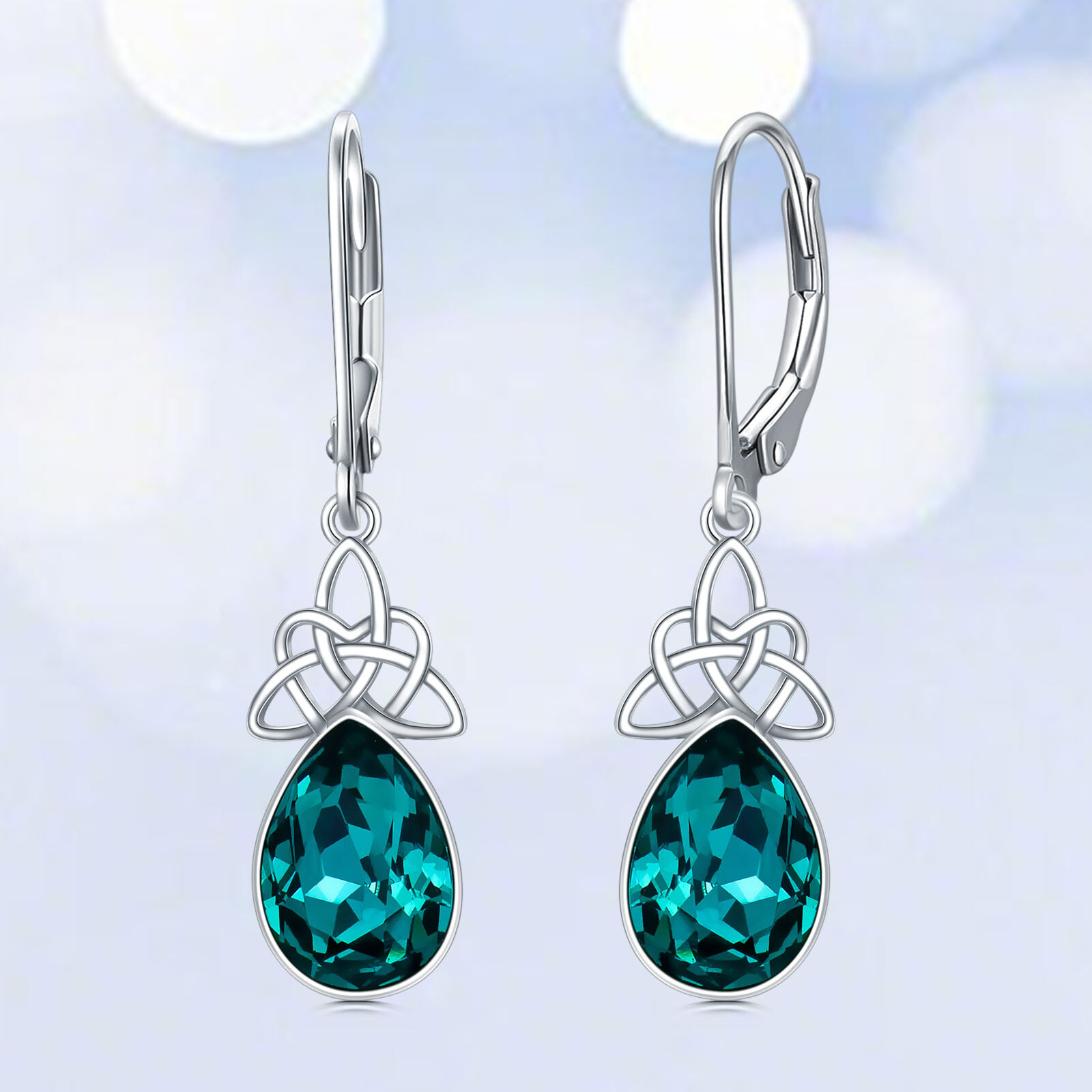 Women's Valentines Day Celtic Knot Dangle Earrings, 925 Silver