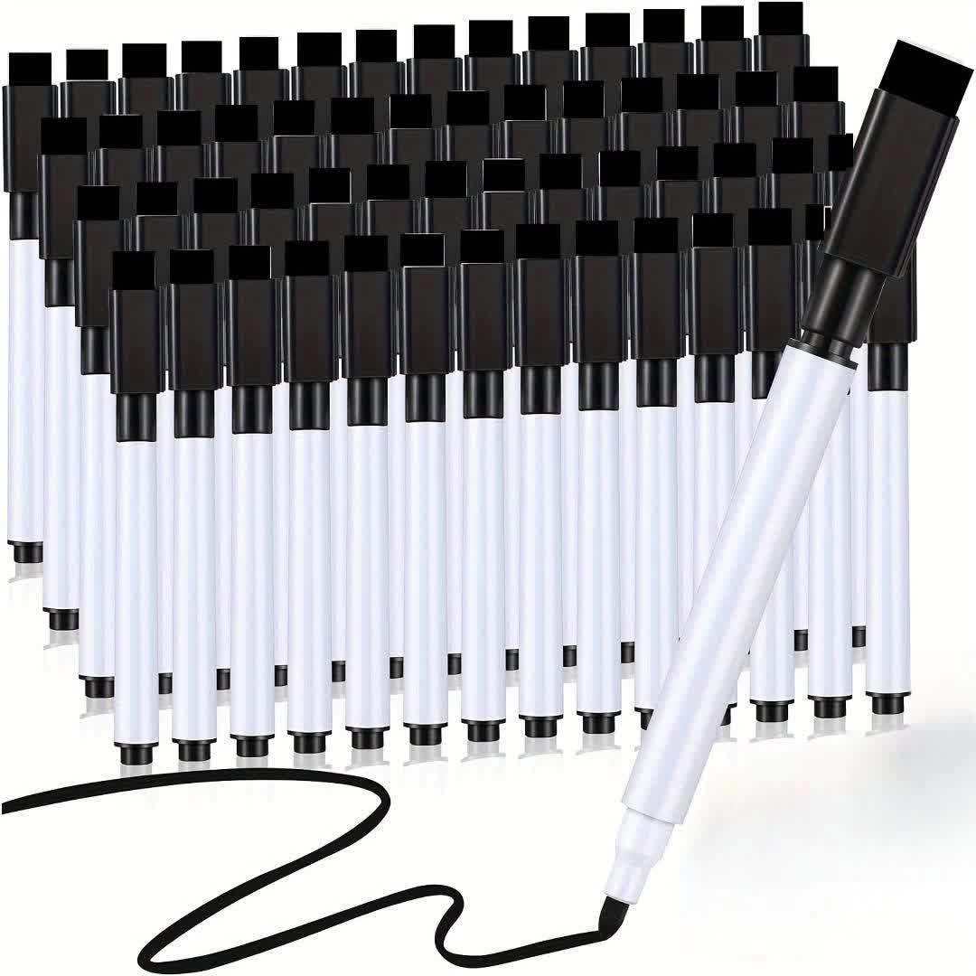 TEMU 50pcs Erasable Whiteboard Markers With Black Caps - Quick-drying, Waterproof, Smooth Writing For Office, School & Art Projects, Teaching,