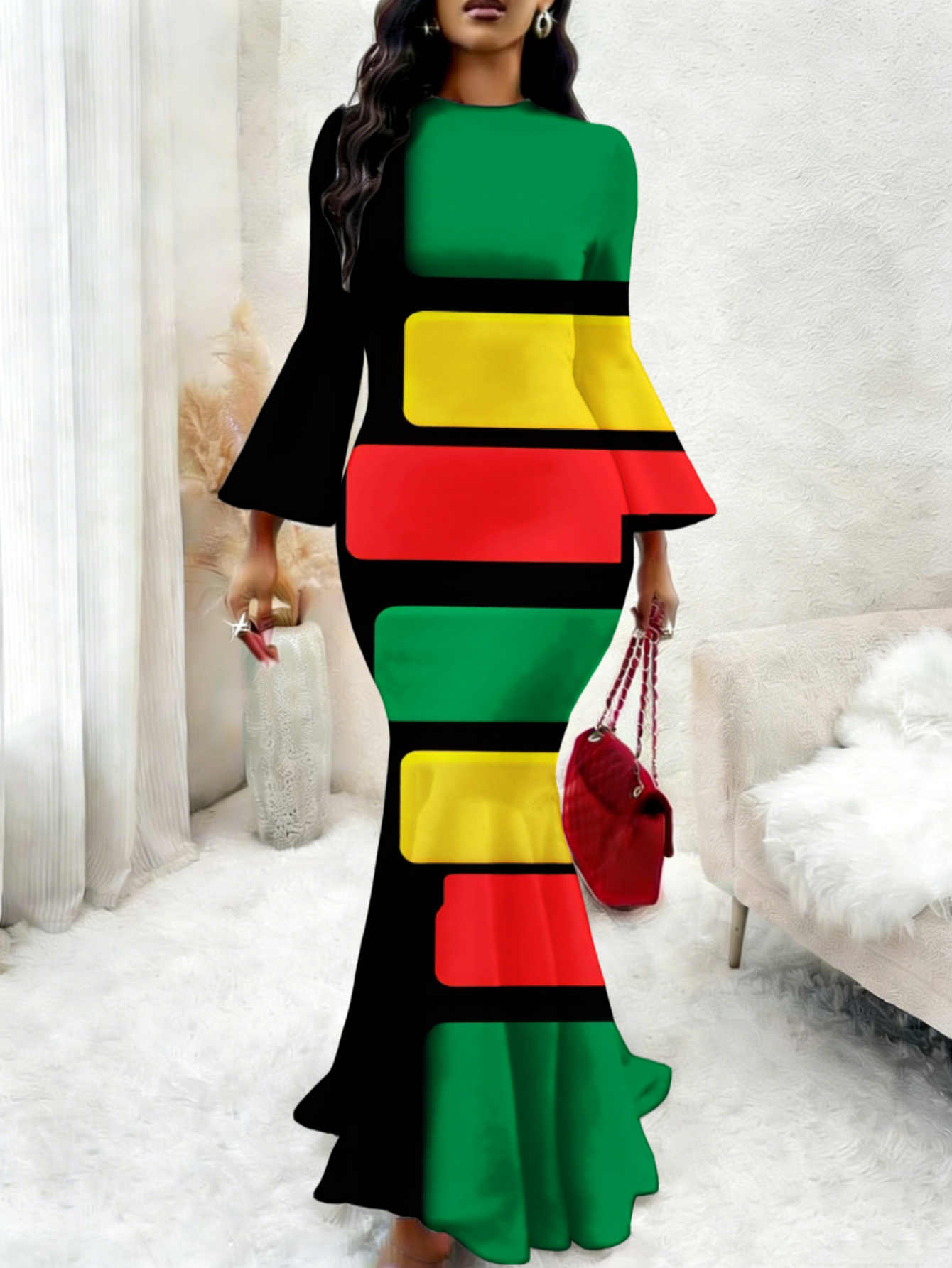 chinese dress ladies JUJU African Print Long Sleeve Maxi Dress main image 0