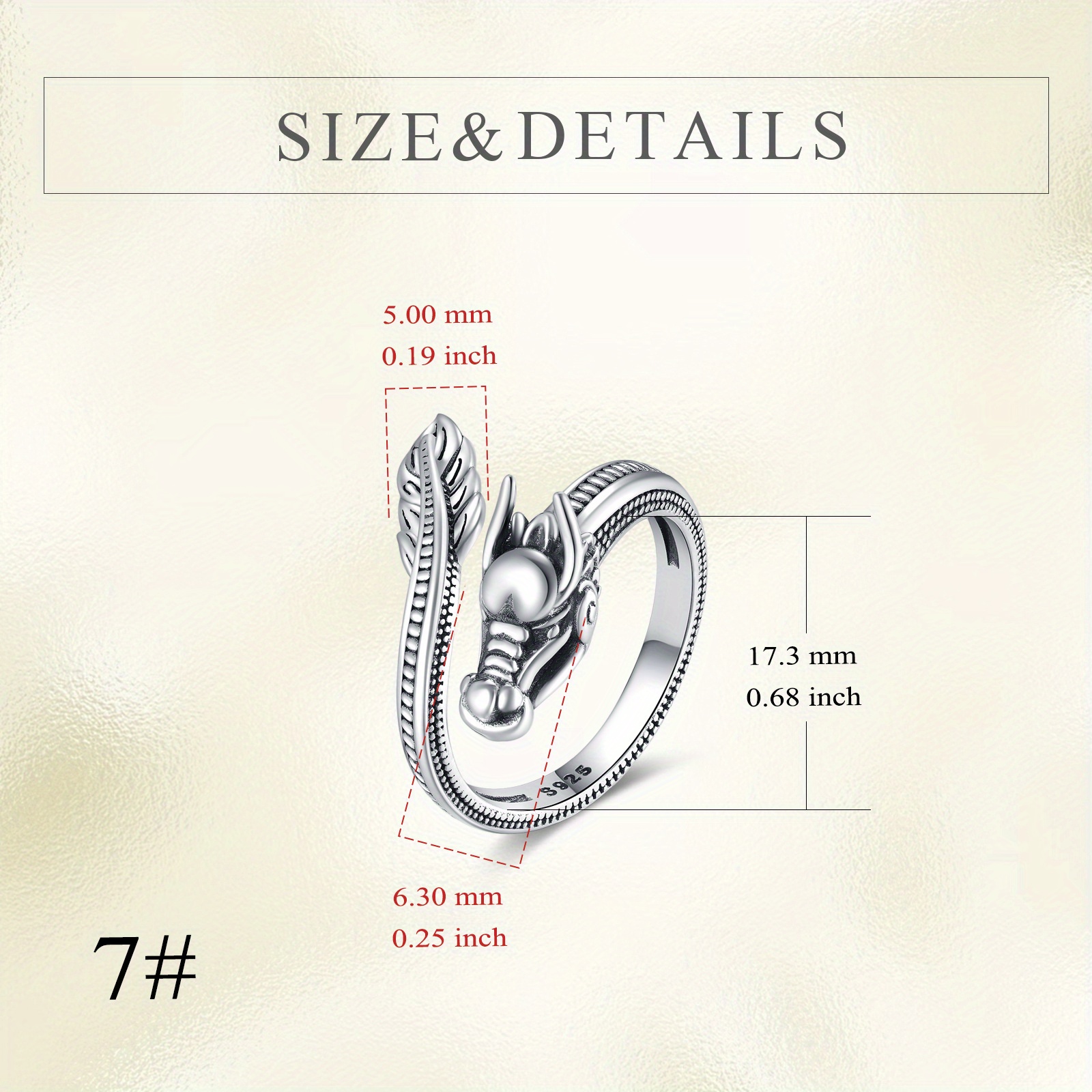 Dragon Ring 925 Sterling Silver Adjustable Open End Ring Men