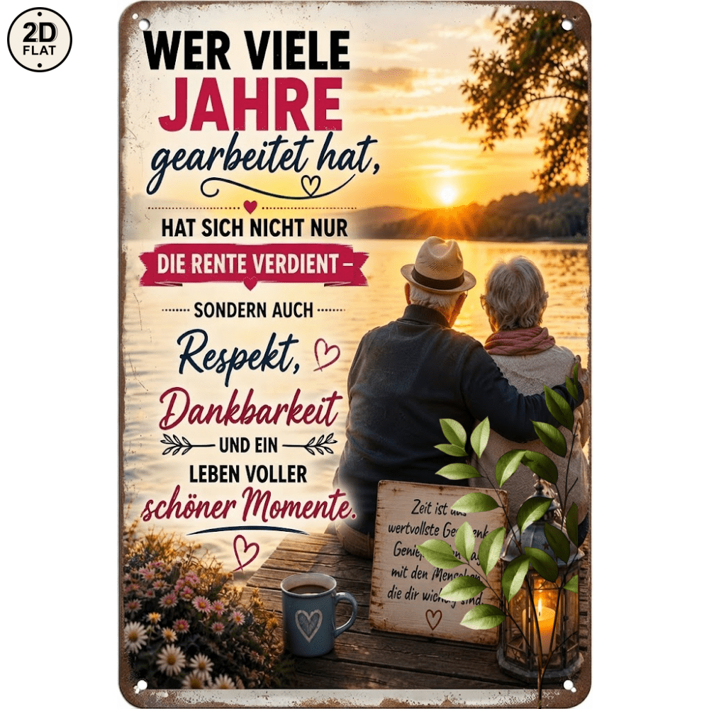 Image of 2d Flat, [2d Flat] 1pc Metal Sign. Retired Couple Sunset " Who Worked Many Years Deserve And Gratitude" Perfect For Home, Office, Bar, Outdoor Decor 20x30cm 2d Flat, 2d Flat