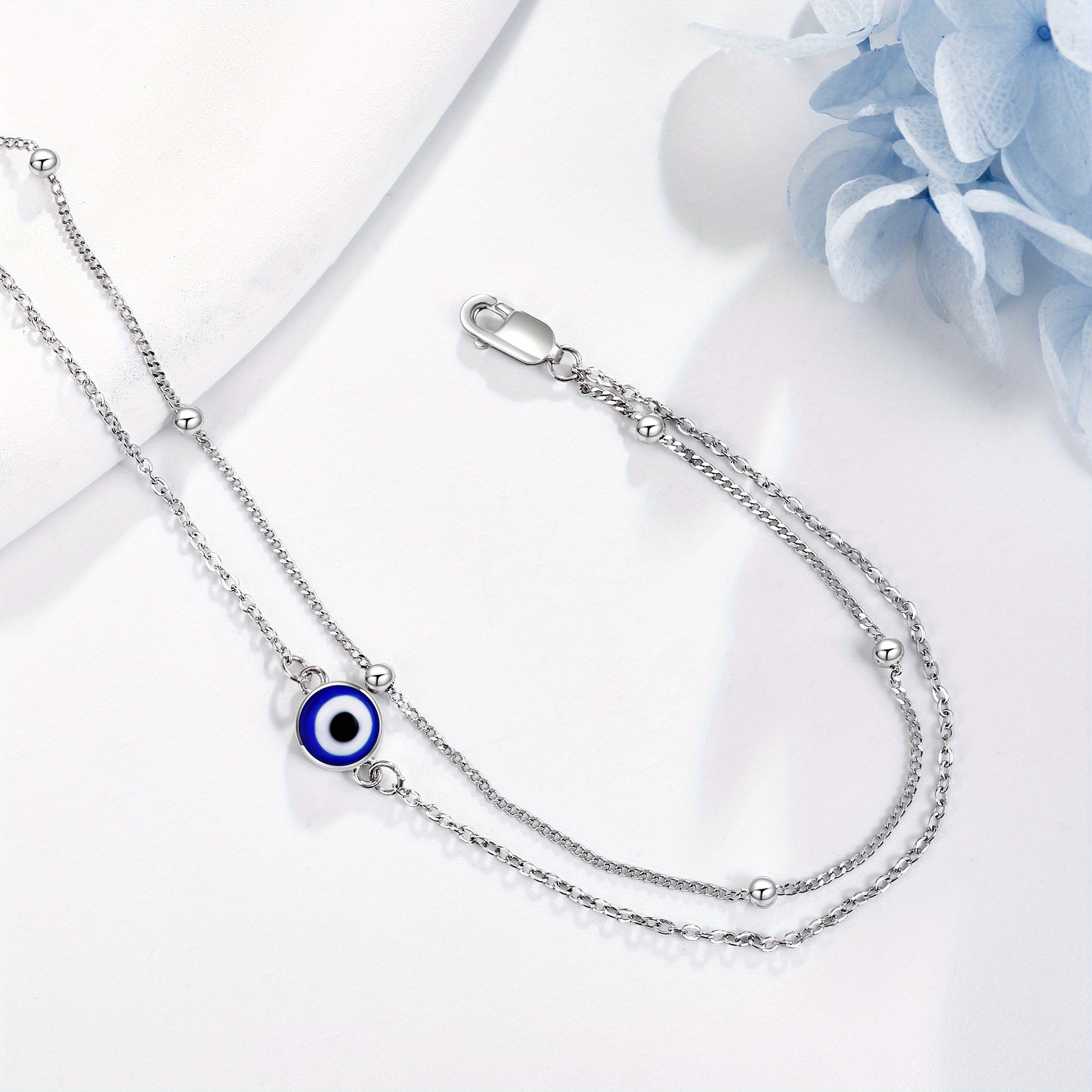 925 Sterling Silver Evil Eye Bracelet Adjustable Layer Women's Jewelry Gift