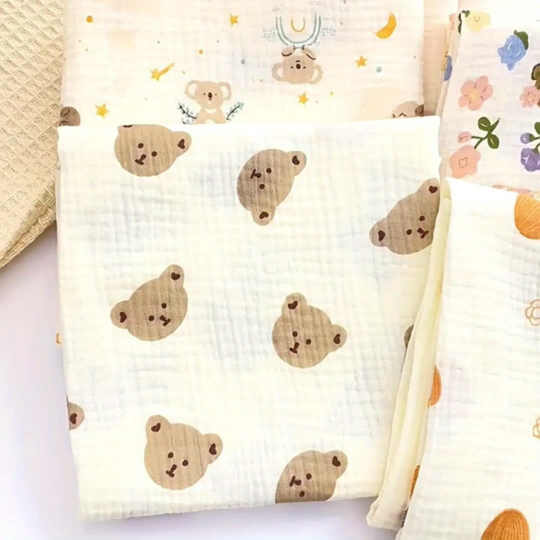 3pcs Double-Layer Baby Muslin Swaddles with Cute Prints