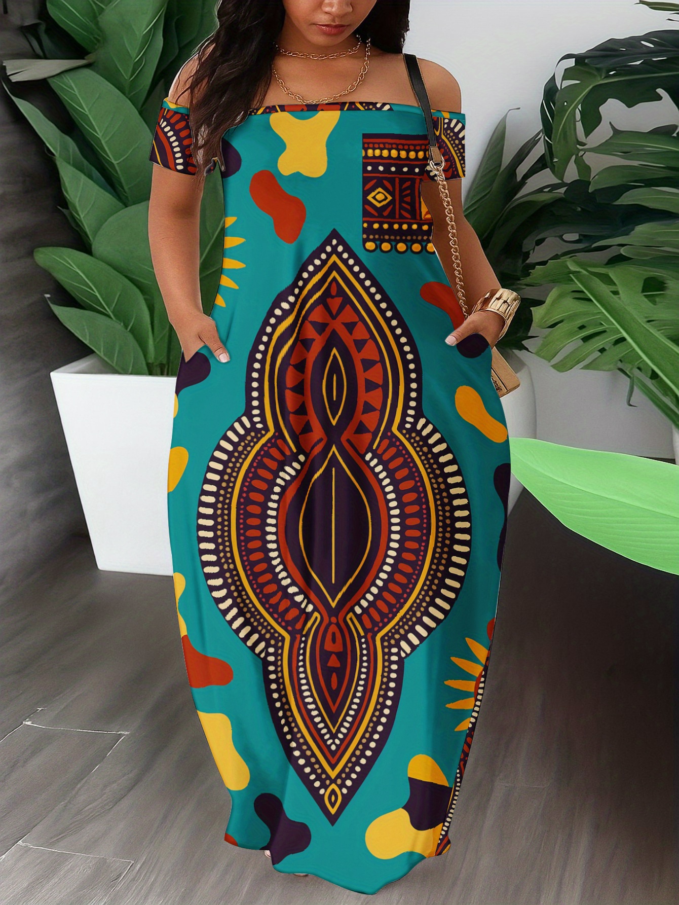 white christmas dresses Colored Leaves African Print Maxi Dress Xs main image 0