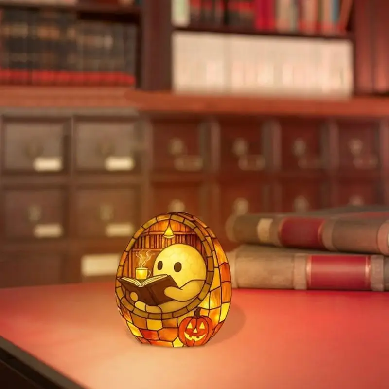 halloween reading light cute led book night light with ghost reader shape portable battery powered bedside lamp no sockets required book fans party decorations resin material usb powered adjustable brightness book decor festive lighting design durable plastic Product details 7