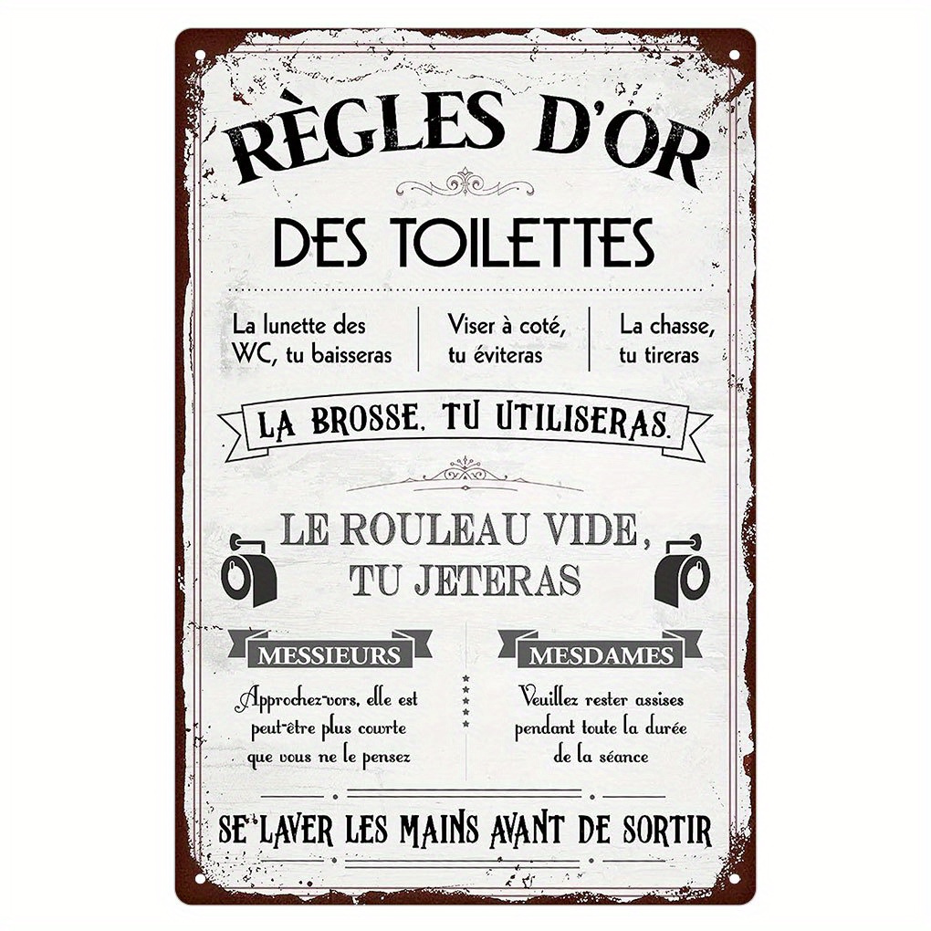 TEMU Panneau Métallique 2D Plat - Humour Garanti pour de Bain avec Citations Amusantes en Français - Instructions de Toilette pour la Déco de , 20.32