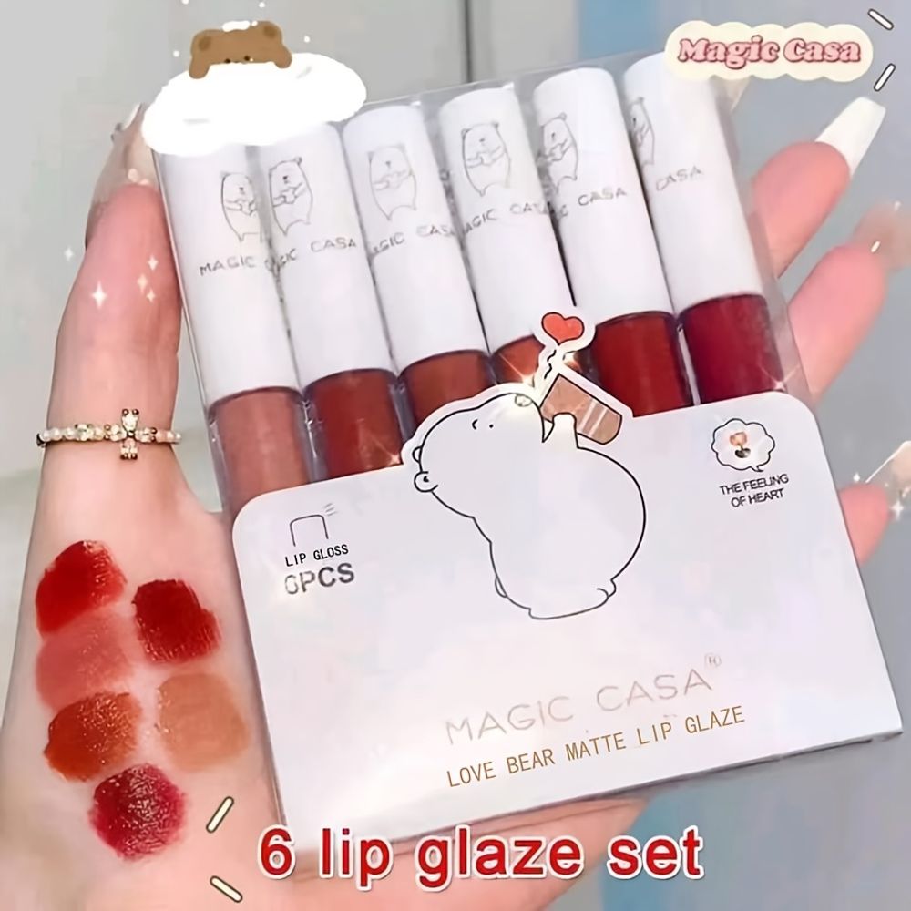 6pcs Bear-Themed Matte Velvet Makeup Brush Set for Students
