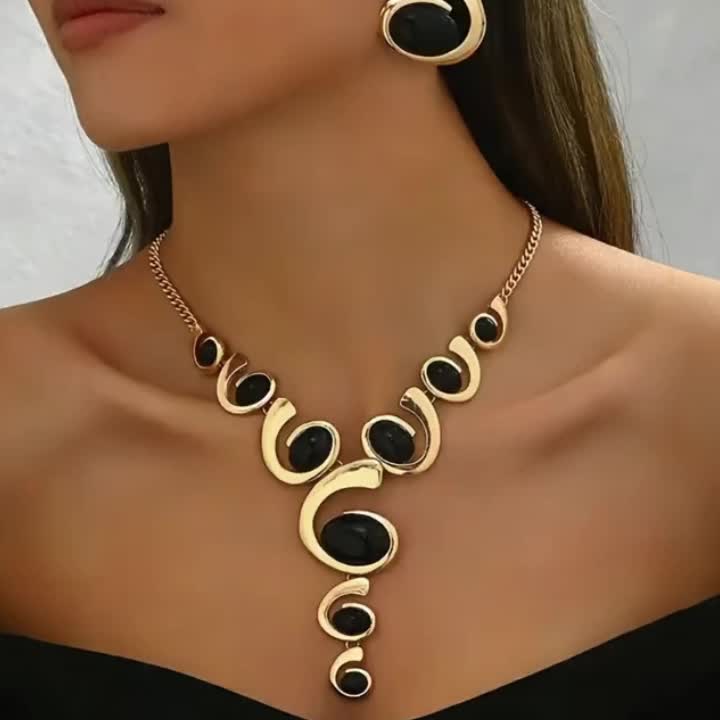 3pcs Comma Irregular Oval Acrylic Y-Shaped Necklace Set