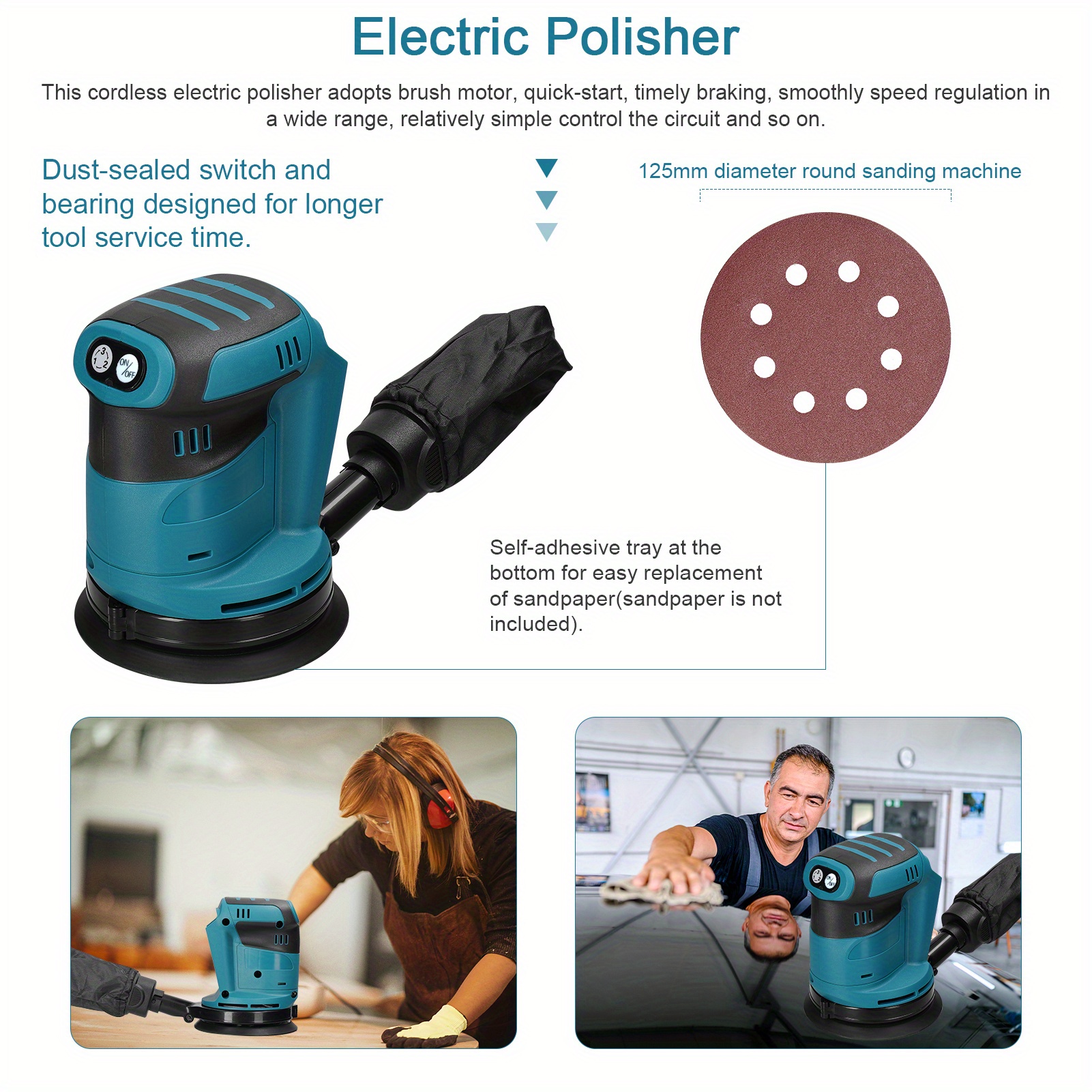 LIXADA Draadloze Orbitale Schuurmachine met 6 Instelbare Snelheden, Elektrische Polijstmachine Lichtgewicht & Draagbaar voor Houtschuren en -polijsten Ideaal voor DIY Klusprojecten, Huisrenovatie,Oppervlakteafwerking,Ergonomische Greep,Draagbaar Gereedschap,Duurzame Constructie,Hogesnelheidsmotor,Schuurmachine,Roterend Gereedschap,Houtbewerkers,Hobbyisten