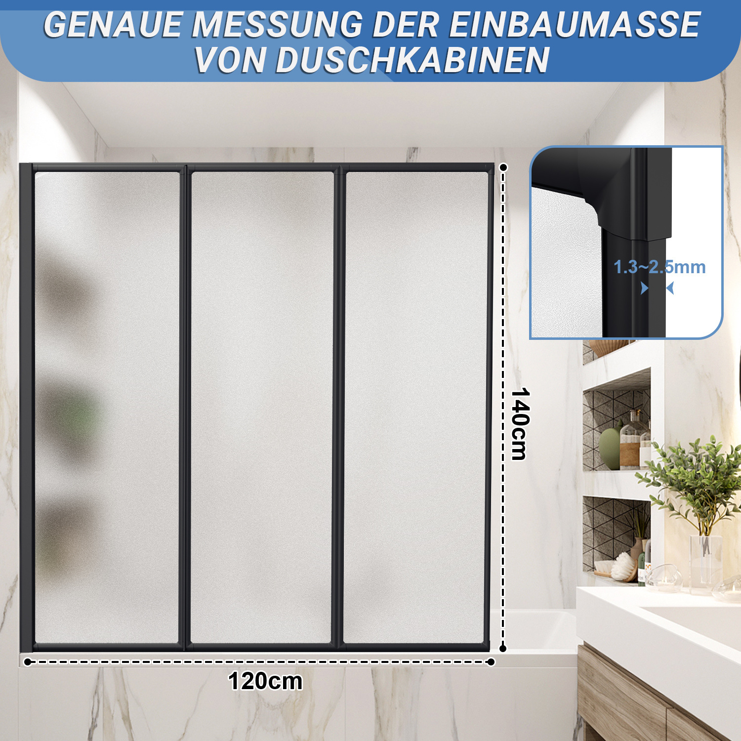 Foldable Shower Screen For Bathtub - Shatterproof Plastic Door With 90° Swivel, 2 (matte /) & White/black Frame - Space- Folding Bathtub Enclosure Suitable For Small Bathrooms