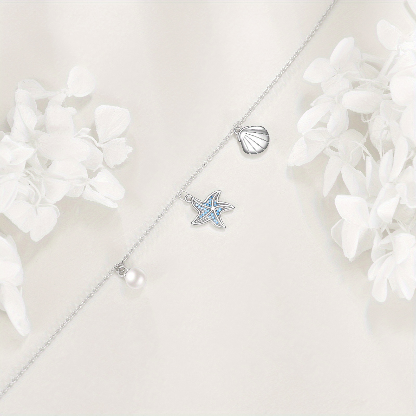 Starfish Bracelet 925 Sterling Silver Shell Bracelet Adjustable Length