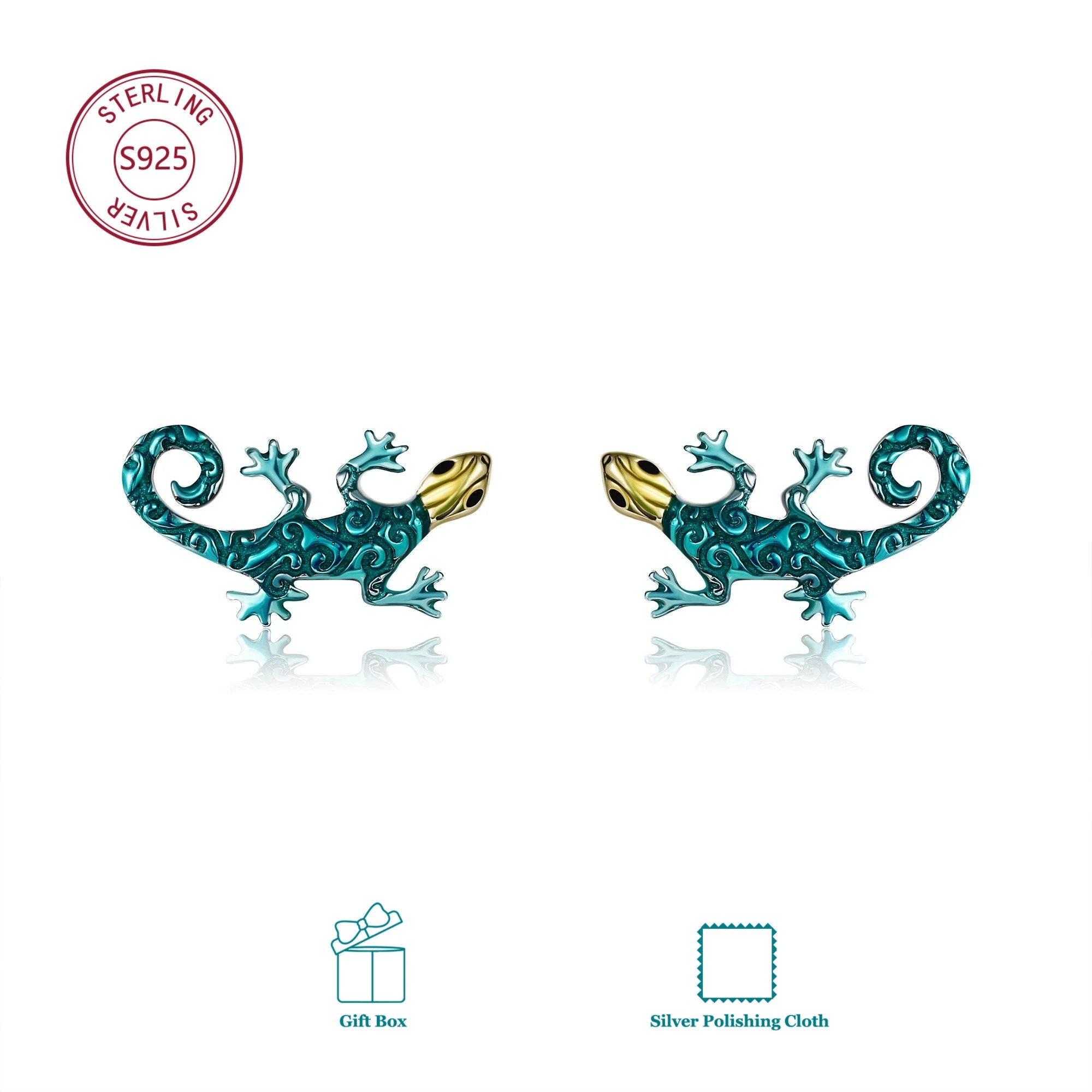 Image of 925 Sterling Silver Lizard Stud Earrings For Everyday Men And Women; Birthday Presents; Christmas Gifts; Meaningful Gifts; For