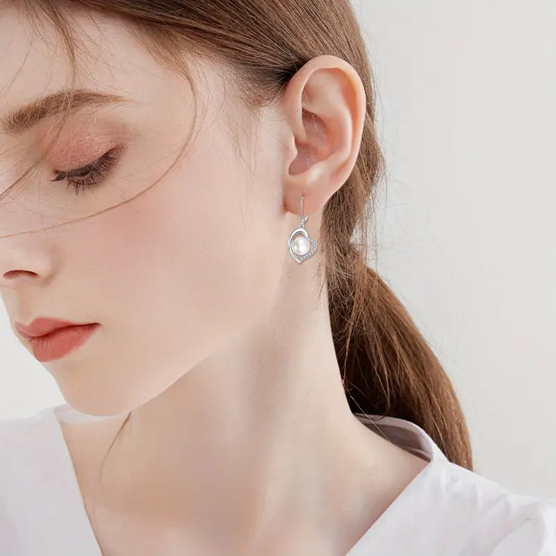 pearl dangle earrings for women 925 sterling silver   pearl drop earrings white   pearl earrings dangling wedding jewelry birthday for women her Product details 4
