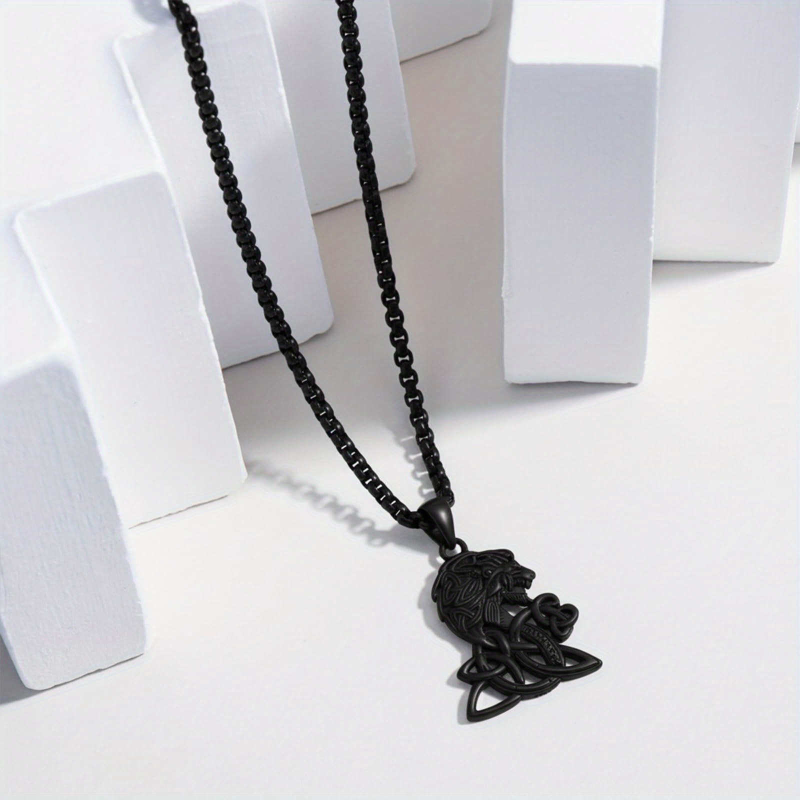 925 Sterling Silver Celtic Knot Necklace, Viking Lion Pendant