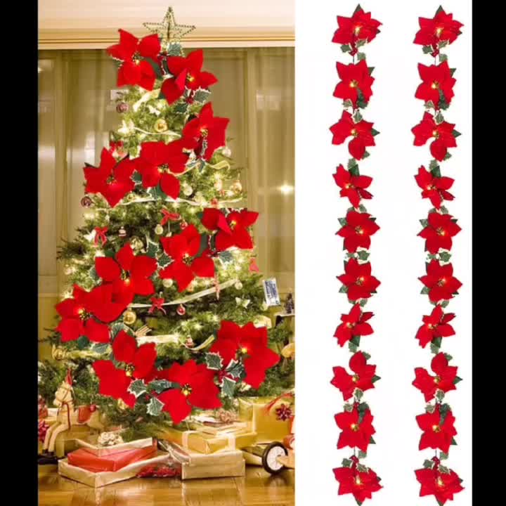 2点1480円　クリスマスツリー オーナメント ポインセチア　装飾 10個　造花 Amazon.co.jp: 10 個赤い造花 Artificiales パラレッド花輪玄関