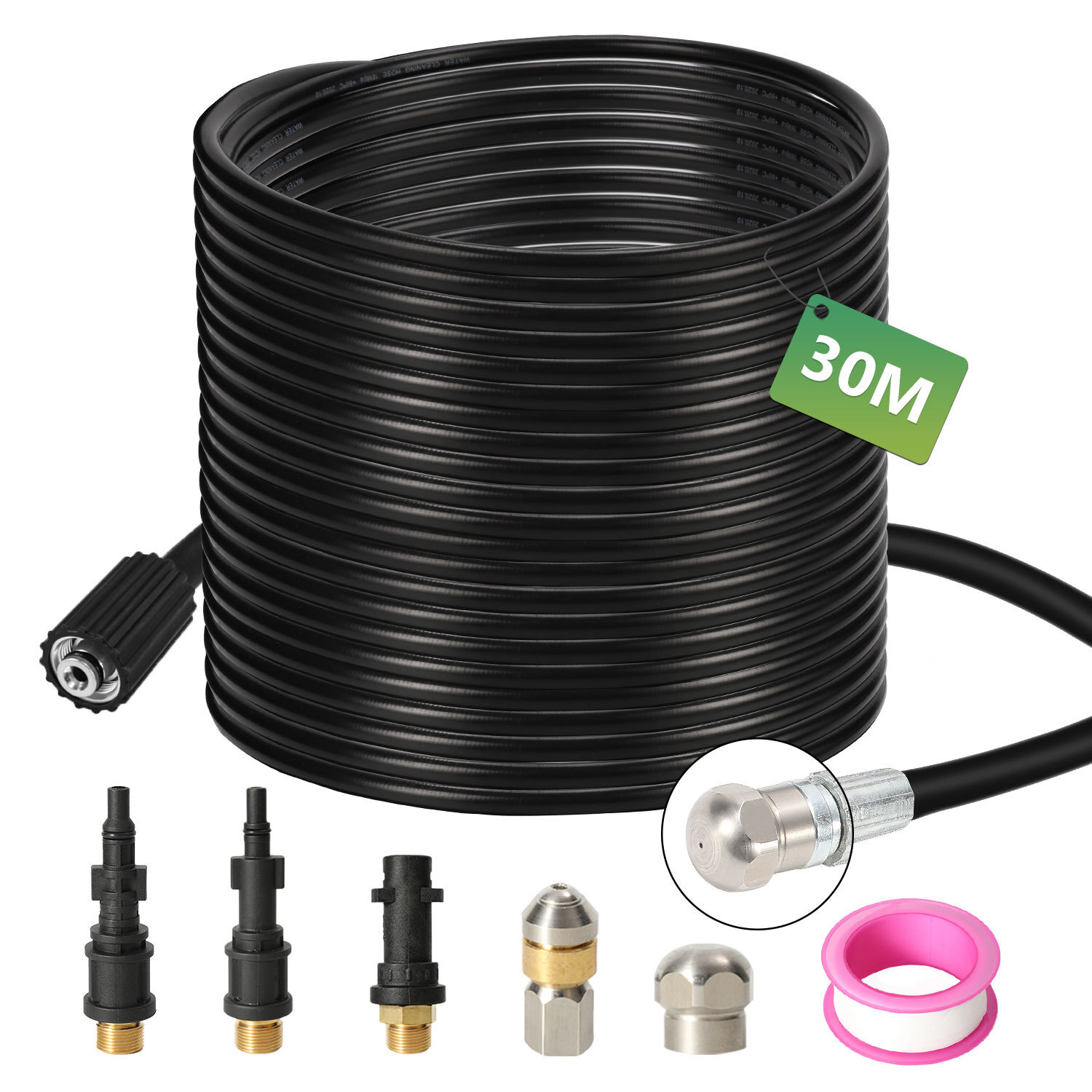 TEMU High-pressure Hose For Pipe Cleaning, Including An Adapter, Suitable For High-pressure Cleaners, With Lengths Of 10, 15, 20, And 30 Meters