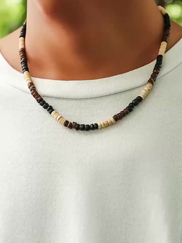 1pc Boho Men's Surfer Wooden Bead Necklace ,Men's Trendy High-end Sense  Niche Beaded Coconut Shell Clavicle Chain