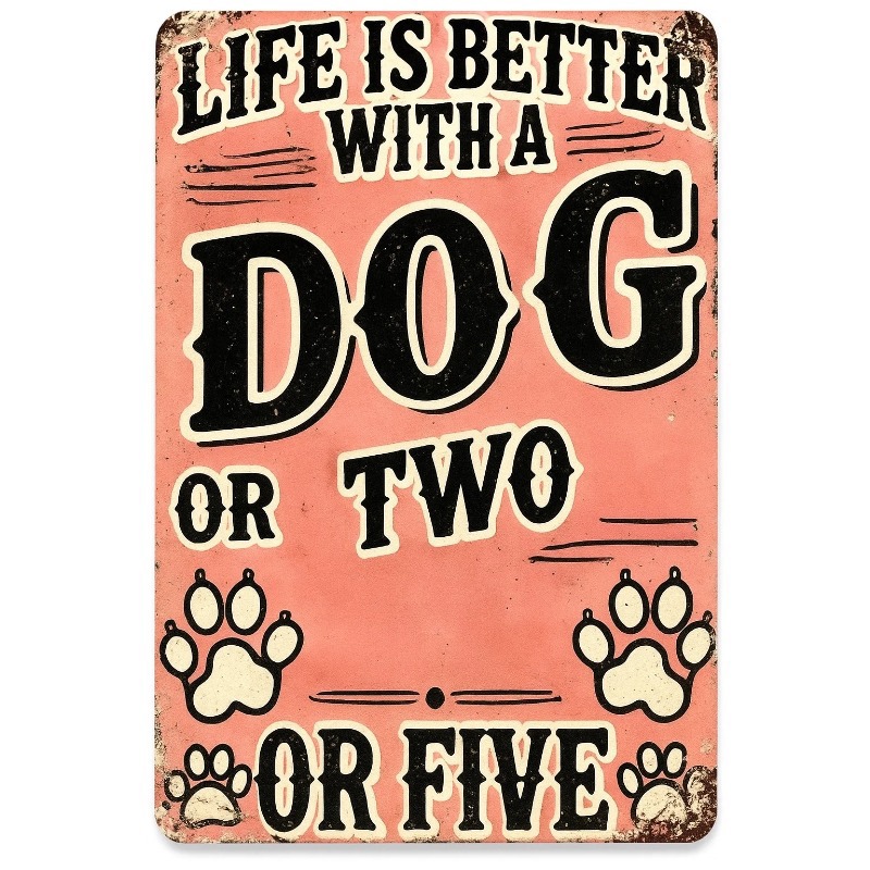 TEMU 2d Flat, [2d Flat] Metal Sign Dog Lover Pet Themed Wall Decor With Paw Print Room, Office & Kitchen. Classic Square Sign Plate, Metal Wall Art