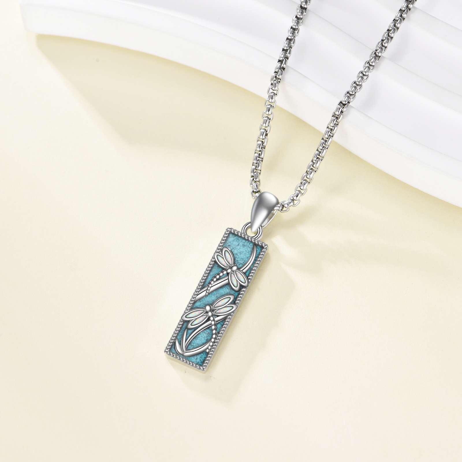 925 Sterling Silver Dragonfly Necklace with Synthetic Turquoise