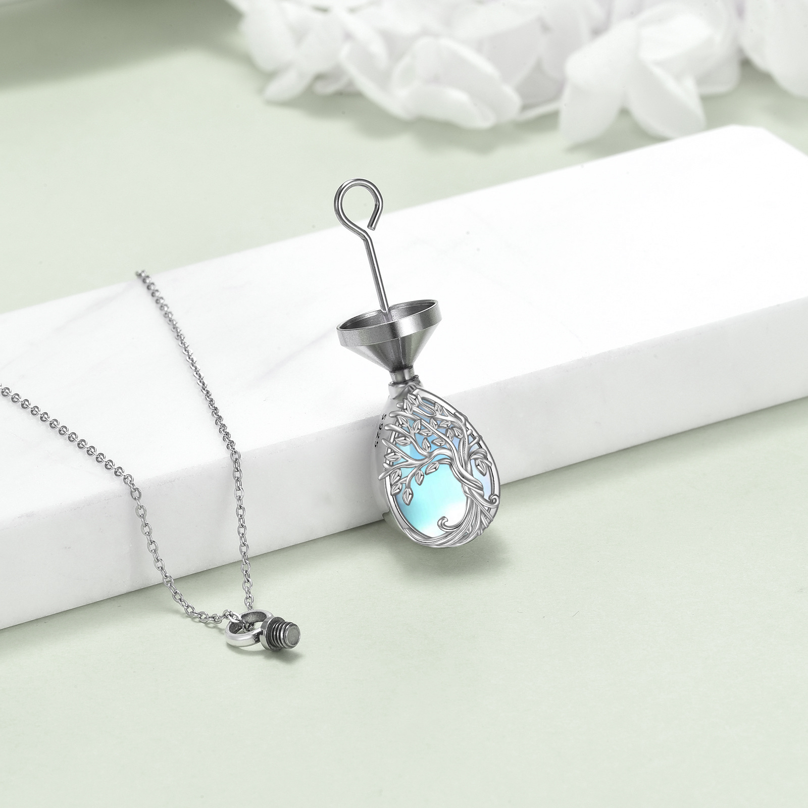 Tree of Life Urn Necklace for Ashes, Sterling Silver Design