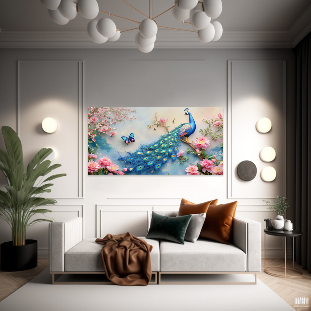 Peacock & Floral Abstract Canvas Wall Art