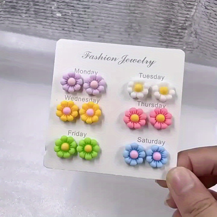 12pcs Round Corner Five Flowers Frosted Resin Earrings