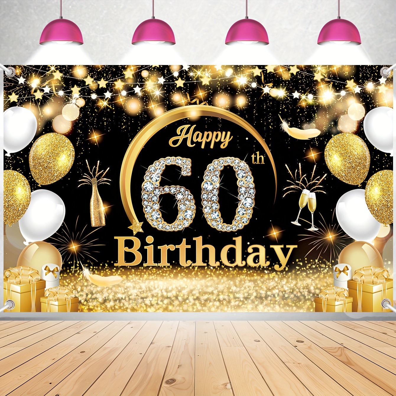 Decoration Anniversaire 60 Ans, Toile De Fond Anniversaire 60 Ans Noir Et  Or, Fond Photo Anniversaire 60 Ans, BannièRe Joyeux Anniversaire 60 Ans,  Pour En DéCoration De FêTe Pour Homme Femme 