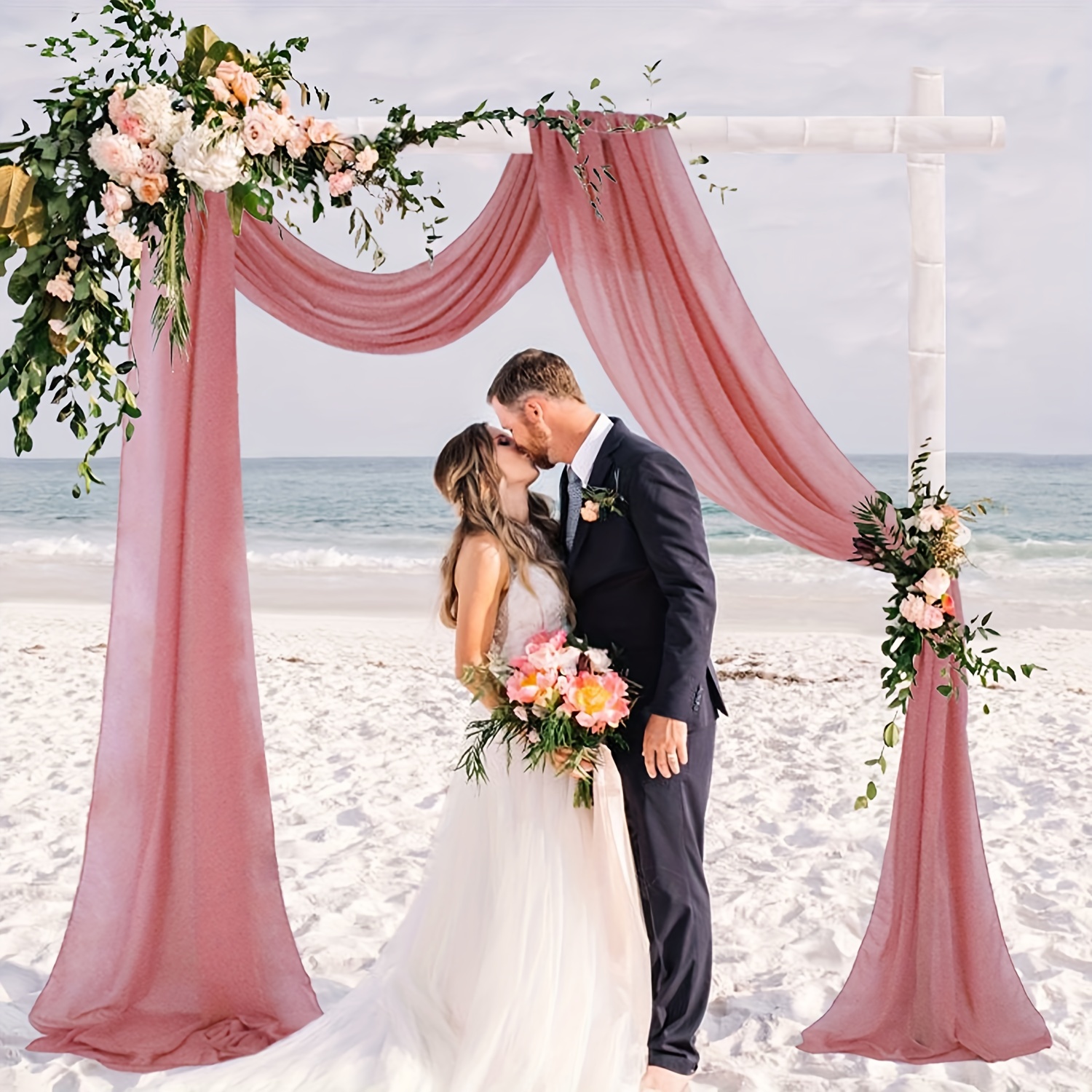 Juego de 3 flores de arco de boda, flores decorativas de rosas blancas,  flores de eucalipto artificiales para cortinas transparentes, sillas de  boda, cenador, ceremonia de boda y arreglos de recepción 