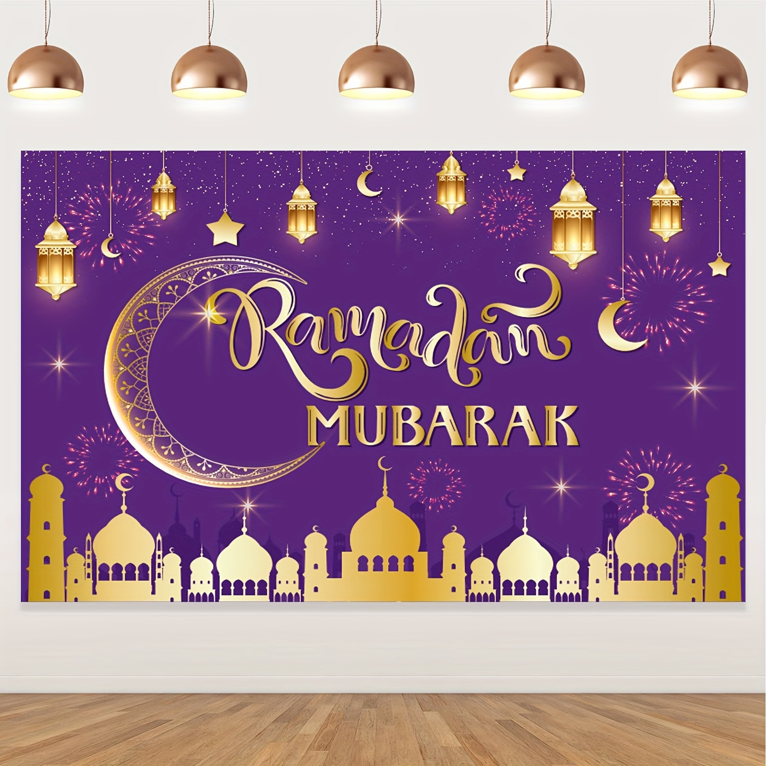 Cartel y globos para celebrar el Eid Mubarak, Decoración de Ramadán Kareem,  fiestas islámicas, musulmanas