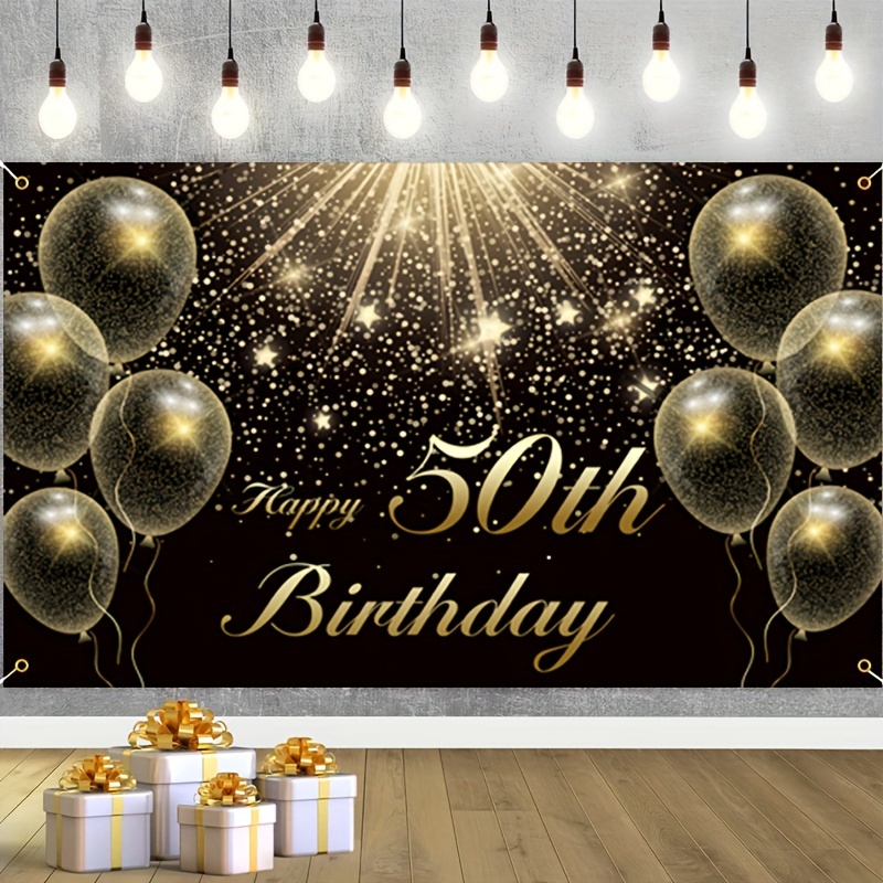 Cartel de feliz cumpleaños 50 para mujeres, decoración de cumpleaños 50  morado, negro, dorado, cartel de feliz cumpleaños de 50 años, fondo de  fondo