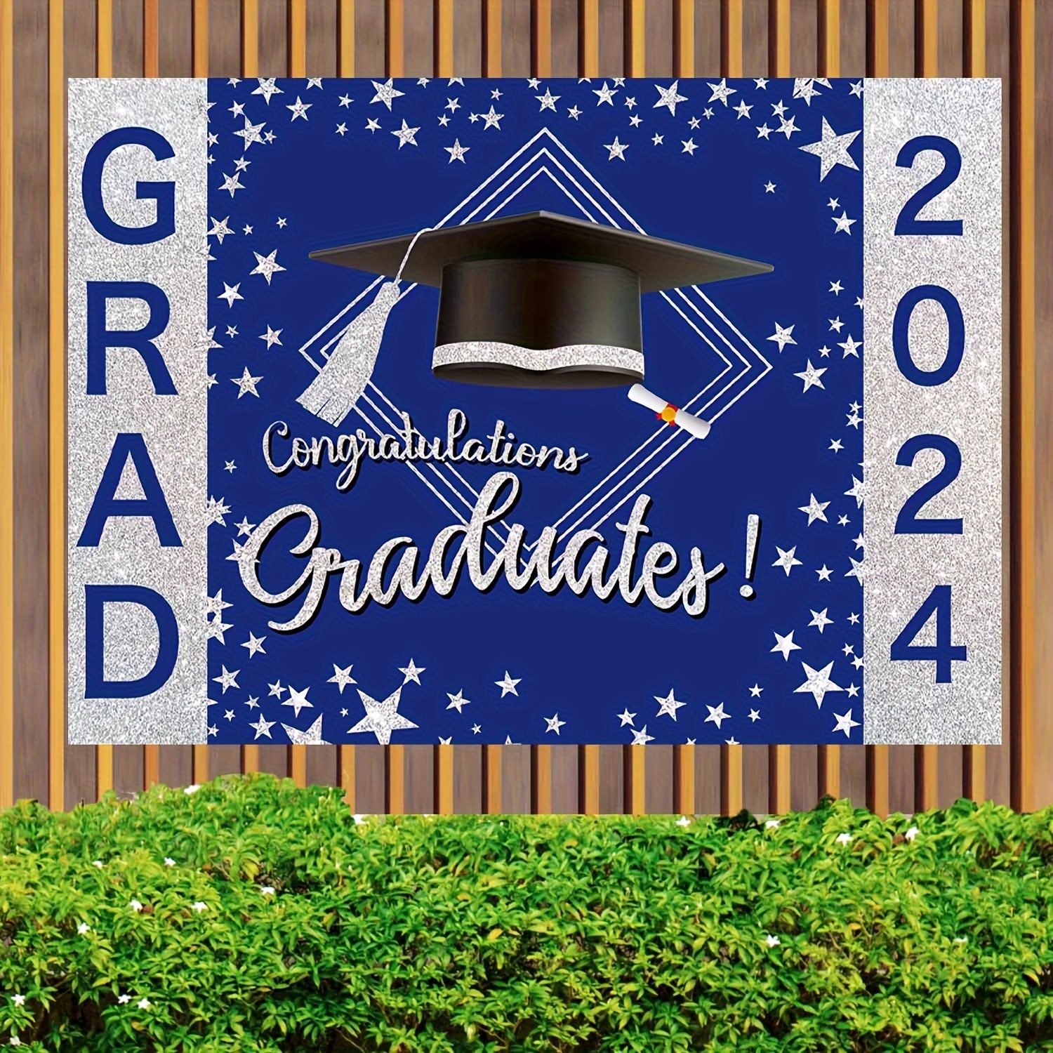 3pcs 2024 Graduation Banner Set, Black& Sliver Graduation Decorations Class of 2024 Door Cover Proud of Our Grad Porch Sign Hanging Background