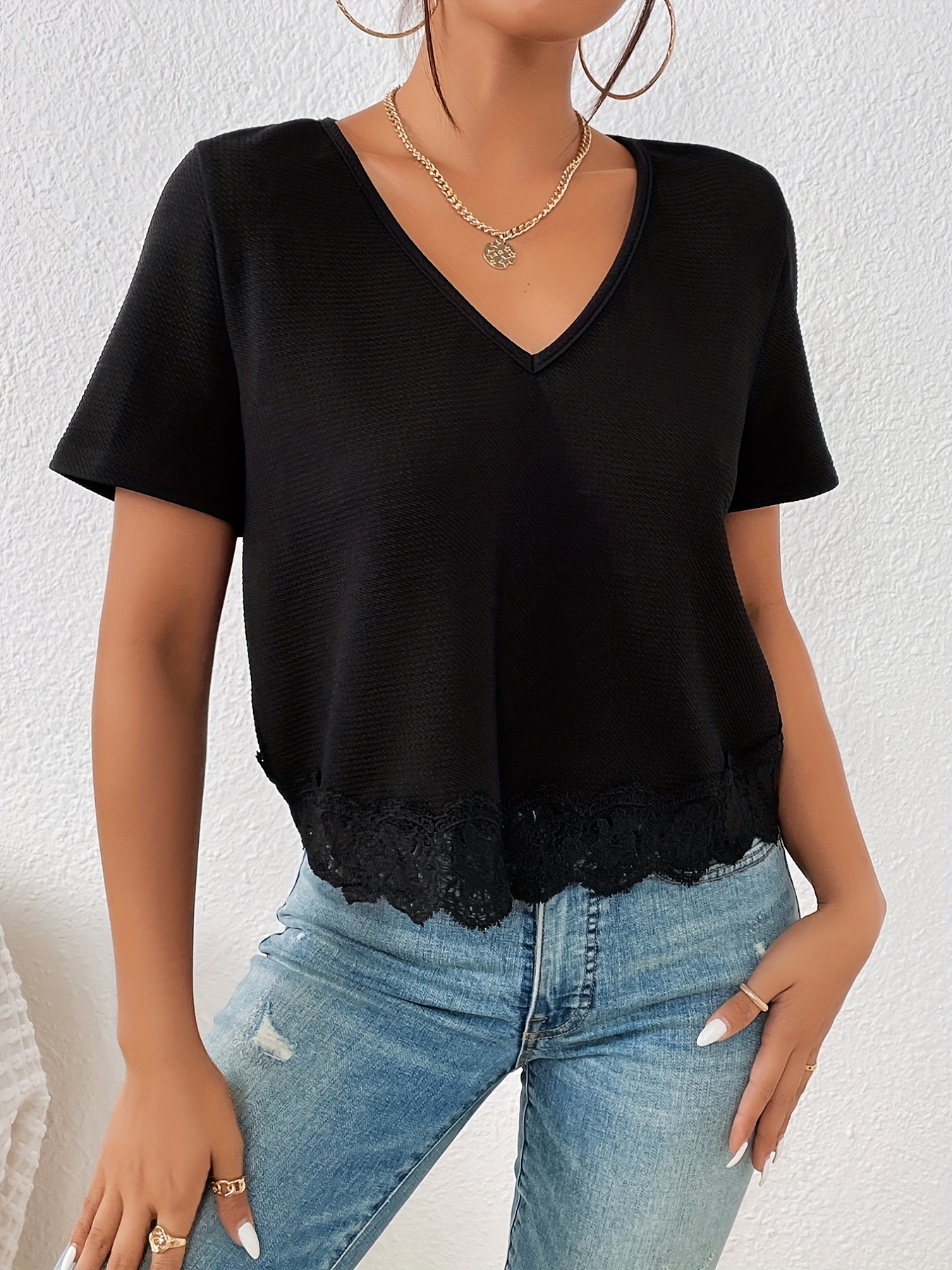 Lace Up Hollow Top, Deep V Neck Short Type Backless Halter Neck Sheer Lace  Up Hollow Blouse for Shopping for Women (M) Black at  Women's  Clothing store
