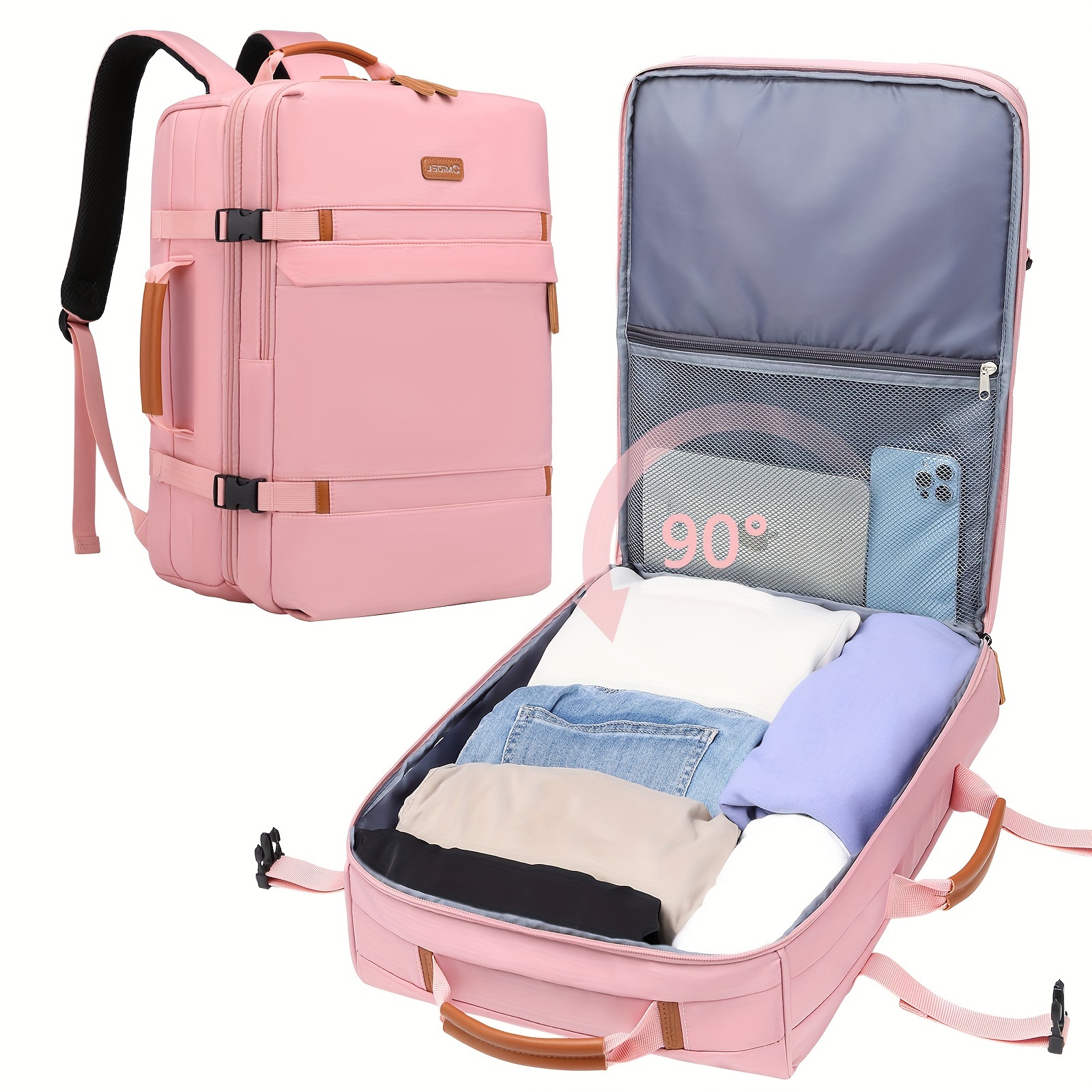 Mochila de viaje grande para mujeres y hombres, mochila de transporte  aprobada por vuelo de 40L, Rosado