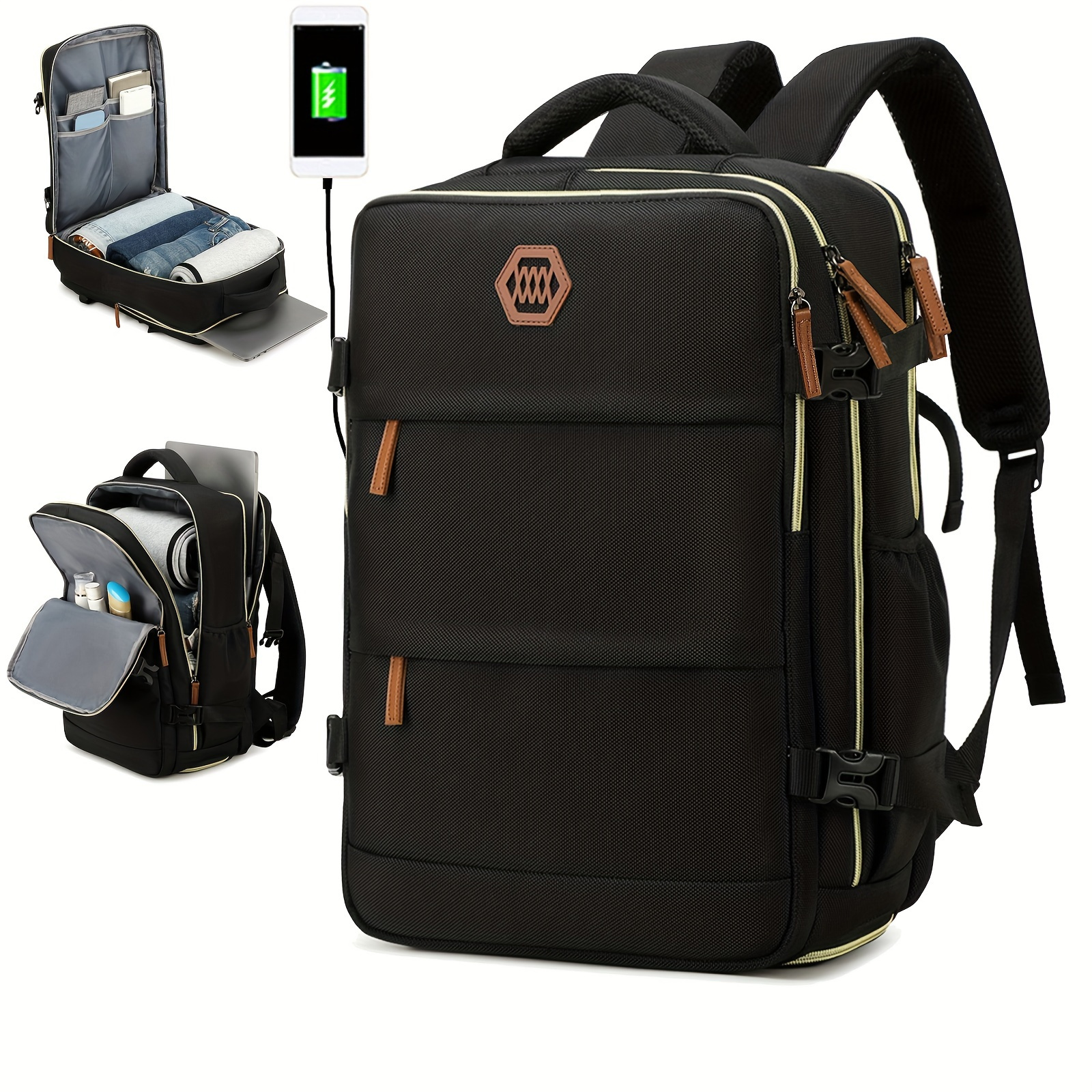ZOMFELT - Mochila con ruedas con 3 organizadores de equipaje de viaje,  resistente al agua, mochila para laptop con ruedas para viajes, trabajo
