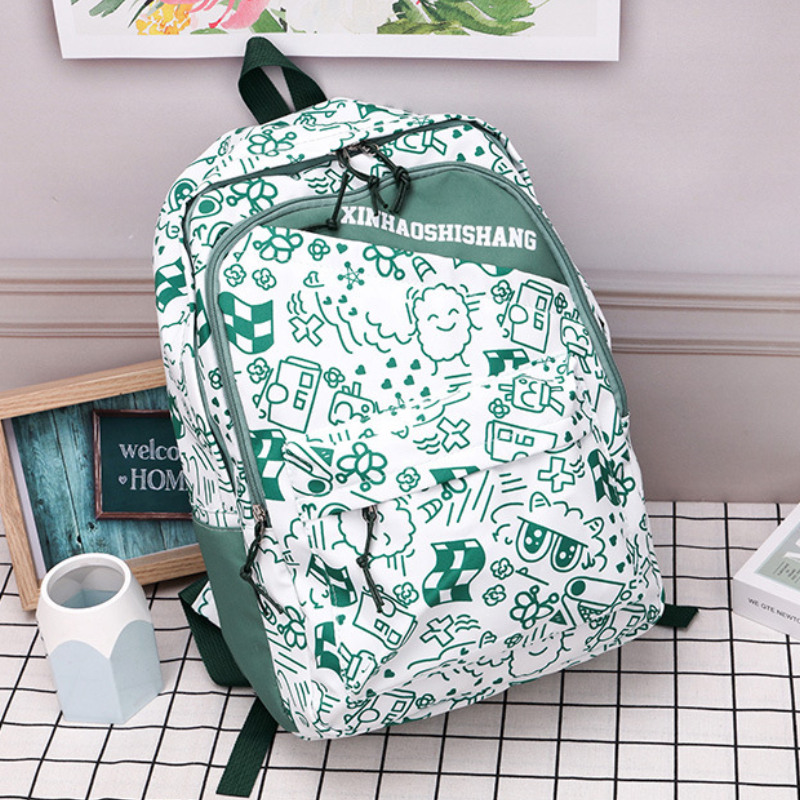 2023 Retro Casual Women Backpack Printed Contrast Color Outdoor