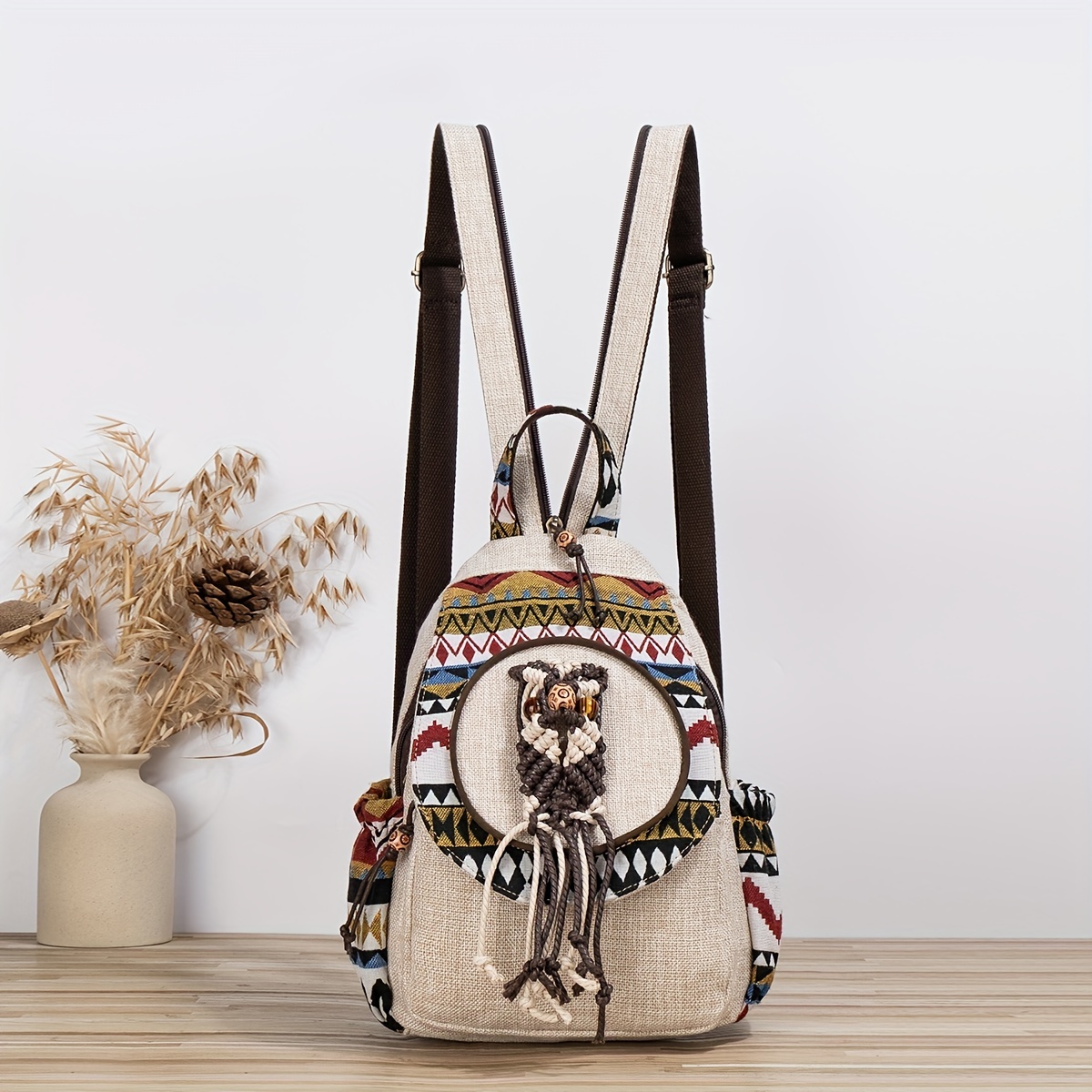 Boho Embroidered Backpack Purse for Women, Embroidery Women Messenger Bag,  Vintage Handmade Embroidered Canvas Backpack Ethnic Drawstring Travel