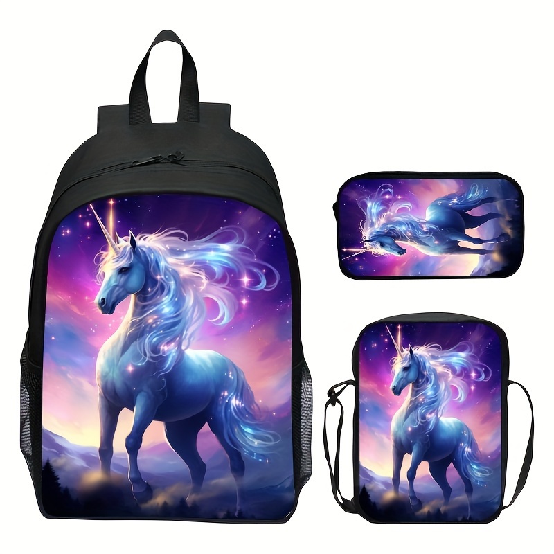 Mochilas para niñas, mochila de unicornio para niñas, juego de mochila  escolar de unicornio con lonchera y estuche para lápices, Unicornio verde