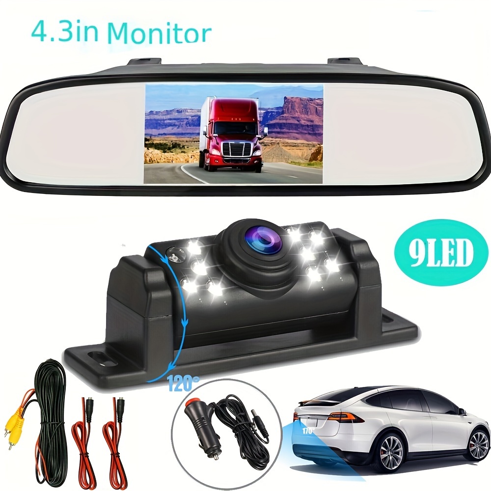 Cámara de espejo retrovisor para automóvil, cámara de espejo retrovisor  inteligente Full HD 1080P de 4.3 pulgadas para automóviles, camiones, SUV