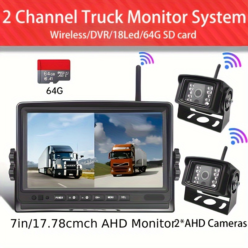 Camara Marcha Atras Camion, Camara Trasera Coche Inalambrica Kit Camara DVR  Digital Inalámbrico AHD Grabación Video (Camara Coche Trasera y  Delantera)+7'' Monitor, Camara Inalambrica Coche 12V-24V : :  Electrónica