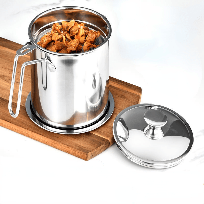 Stainless Steel Bacon Grease Container With Mesh Strainer Screen,1.2l/5  Cups Cooking Oil Keeper Storage Can For Kitchen