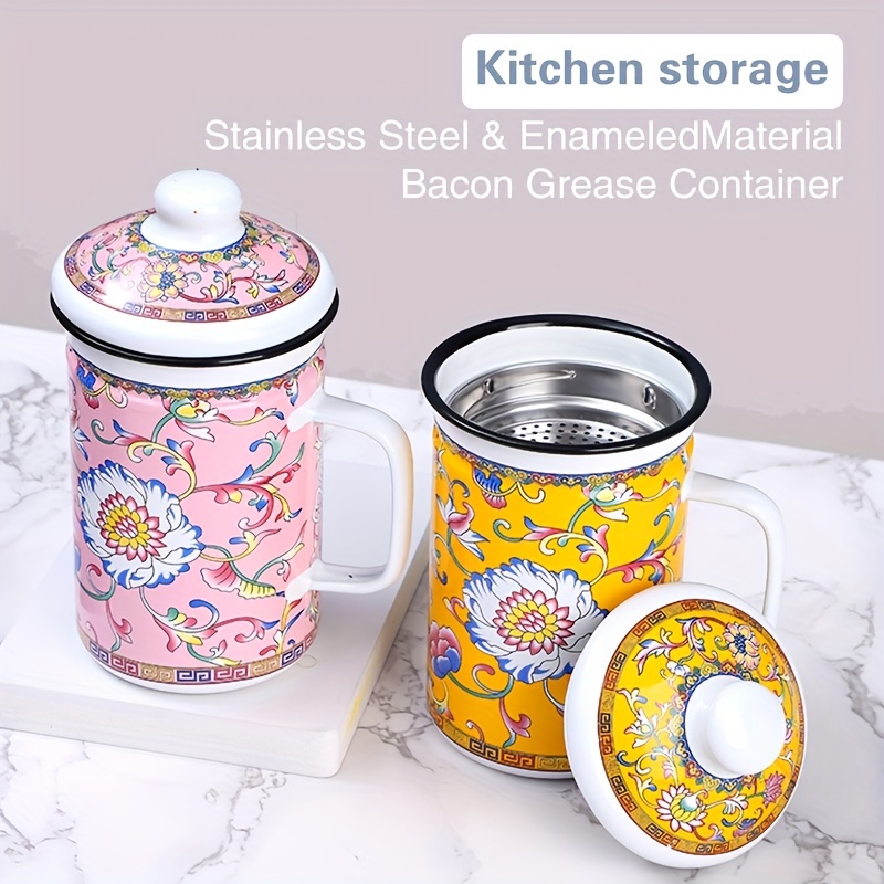 Bacon Grease Saver with Strainer,1.7L Kitchen Grease Container Fat  Separator for Cooking Large Bacon Grease Keeper Oil Pot Can for Bacon Fat