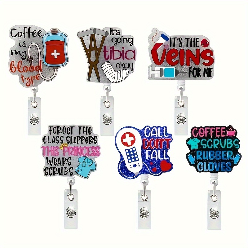 Badge Reels Retractable For Nurse Funny Metal Clip Skeleton Medical Name ID  Tag Card Badge Holder For Paramedic Nursing Student Doctor Office