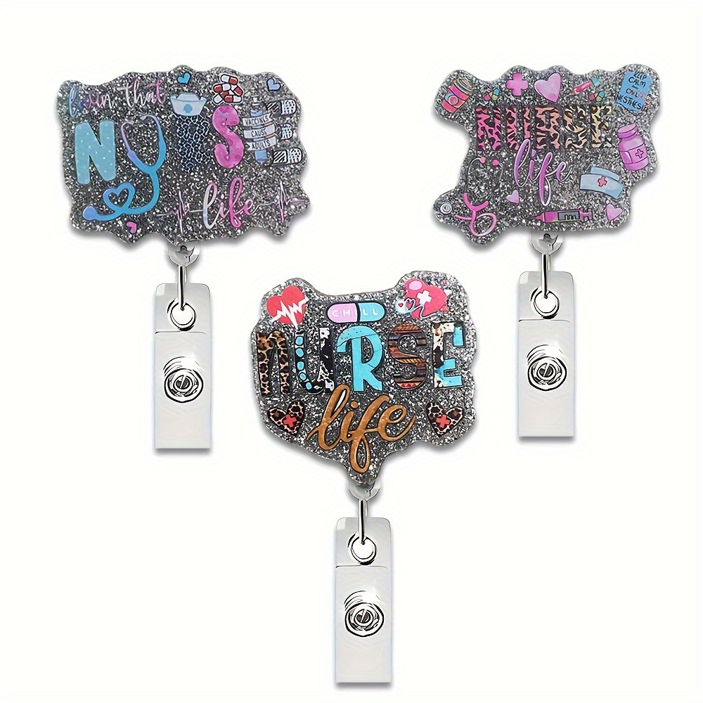 1pc Nurse Retractable Badge Reel with Clip, It's The Veins for Me ID Badge Holder Cute Badge Funny Glitter Badge Reel Gift for Rn LPN Cna Nurse