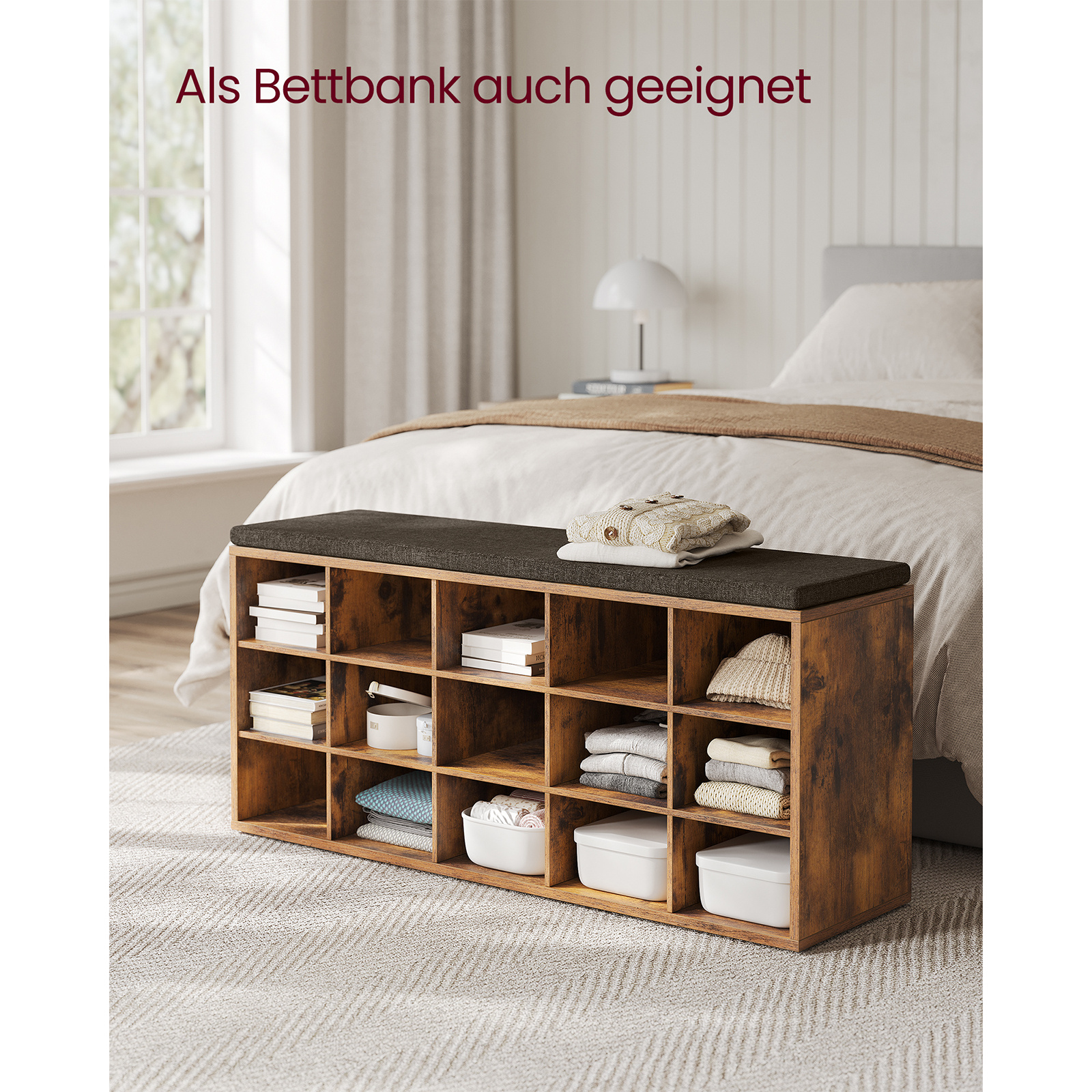 Image of Shoe Rack Shoe Bench With Seat Shoe Cabinet With Cushion 15 Open Storage Compartments For Hallway Bedroom Living Room Entryway