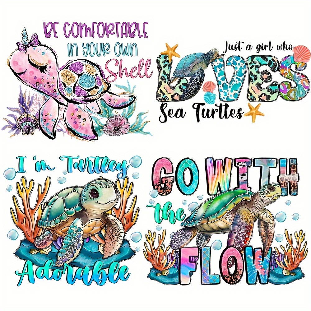 Watercolor Sea Turtle Iron Heat Transfer Sticker Flower - Temu