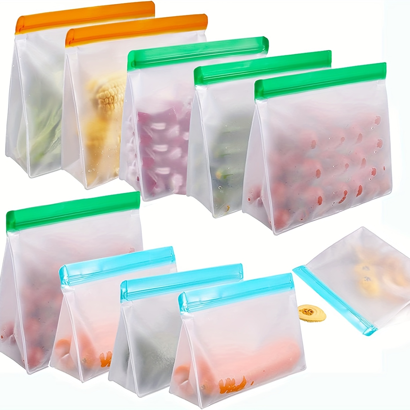 Bolsas reutilizables de silicona para almacenamiento de alimentos, bolsa  reutilizable de silicona para alimentos, paquete de 6 bolsas herméticas  para