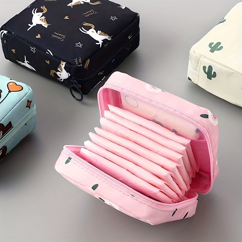 Small Cute Cosmetic Bags Floral Plaid Print Sanitary Napkin Holder