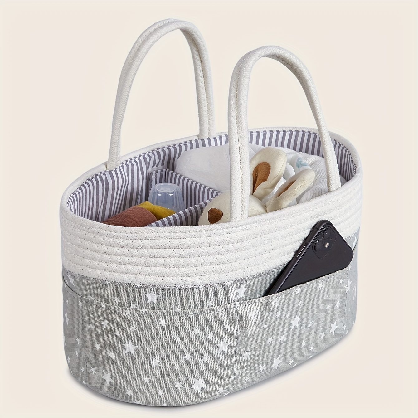 Stylish Beige Woven Storage Basket For Baby Diapers - Temu